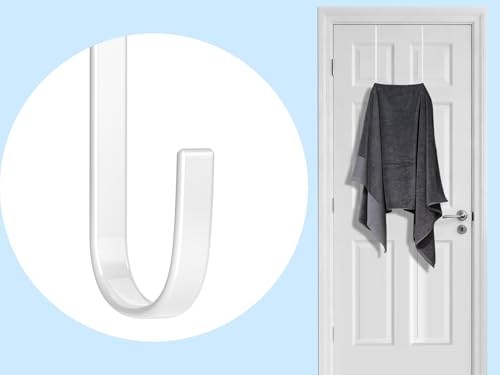 Single Long Over Door Steel Hooks 4 Pack Fit 1-3/8" Door 12" White | Plastic Coated Rubber Feel Towel Rack Robe Coat Shoe Wreath Hanger No Damage No Scratch for Bathroom Heavy Duty Thin Top
