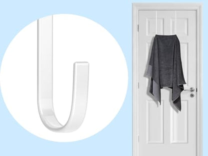 Single Long Over Door Steel Hooks 4 Pack Fit 1-3/8" Door 12" White | Plastic Coated Rubber Feel Towel Rack Robe Coat Shoe Wreath Hanger No Damage No Scratch for Bathroom Heavy Duty Thin Top