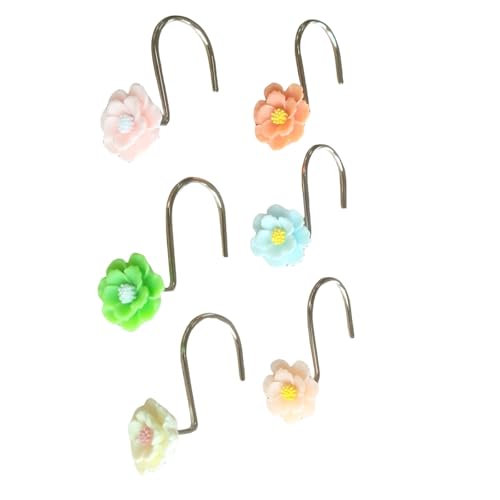 Twofish Home Flower Shower Curtain Hooks Pack of 12 Anti Rust Decorative Resin Shower Curtain Rings - color: Tetrachromic Flower