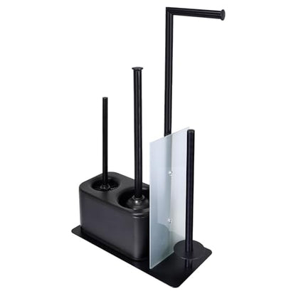 Blue Donuts Modern Bath Set for Bathroom Organization, All in One Toilet Brush, Toilet Plunger, Toilet Paper Holder Stand and Toilet Tissue Paper Storage All in One Combo. - color: Black