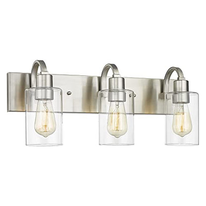 Emliviar 3-Light Vanity Light Fixture - Modern Bathroom Light Fixtures Over Mirror, Brushed Nickel Finish with Clear Glass, YCE237B-3W BN - color: Brushed Nickel - Clear Glass, size: 3-Light