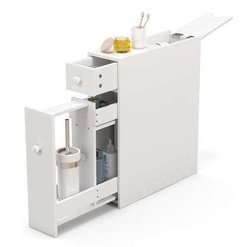 DORTALA Small Bathroom Floor Storage Cabinet, Free Standing Storage Organizer w/Drawer Double Door, Kitchen Cupboard, Wooden Entryway Storage Cabinet, 19" x 6.3" x 23"(L x W x H), White - color: White