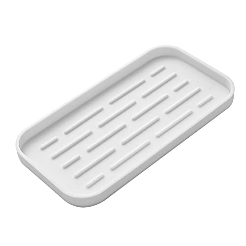 MicoYang Silicone Kitchen Sink Organizer Tray for Multiple Usage,Eco-Friendly Sponges Holder for Kitchen Bathroom Counter or Sink,Dish Soap Dispenser,Scrubber,Bottle,Cup (White, 10"×5.3") - color: White, size: 10" x 5.3" x 0.7"