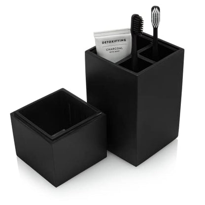 Toothbrush Holder with Lid, Elegant Matte Black Bathroom Toothbrush & Toothpaste Organizer – Matte Black Collection - color: Matte Black