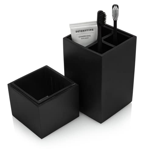 Toothbrush Holder with Lid, Elegant Matte Black Bathroom Toothbrush & Toothpaste Organizer – Matte Black Collection - color: Matte Black