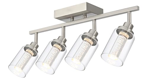 MELUCEE 5-Color 4 Light Brushed Nickel LED Track Lighting Fixtures Ceiling | Dimmable Track Lighting Kit for Kitchen, Adjustable Directional Spot Lights Indoor Wall Lamp, Built-In LED Chips - color: Brushed Nickel, size: 4 Lights