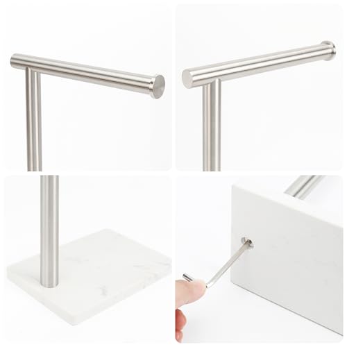 Hand Towel Holder, Hand Towel Stand for Bathroom with Marble Base, 304 Stainless Steel L Shape Hand Towel Rack Bar Standing for Vanity Kitchen Countertop, Brushed Nickel - color: Brushed Nickel