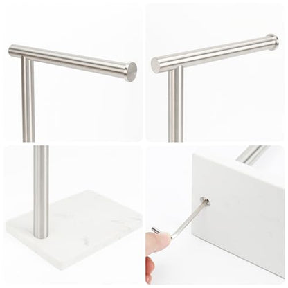 Hand Towel Holder, Hand Towel Stand for Bathroom with Marble Base, 304 Stainless Steel L Shape Hand Towel Rack Bar Standing for Vanity Kitchen Countertop, Brushed Nickel - color: Brushed Nickel