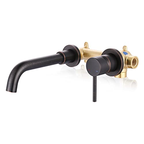 ARCORA Wall Mount Bathroom Faucet, Oil Rubbed Bronze Single Handle Bathroom Sink Faucet Wall Mounted, Rough -in Valve Included - color: Oil Rubbed Bronze, size: Single Handle