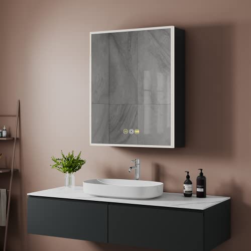 24"x30" Medicine Cabinet Mirror Bathroom Medicine Cabinet with Mirror | Lighted Medicine Cabinet, Black Medicine Cabinet with Lights, Defogger, Outlets, USB, Dimmable, Wall Mounted, Swing Left - size: 24x30 Inch