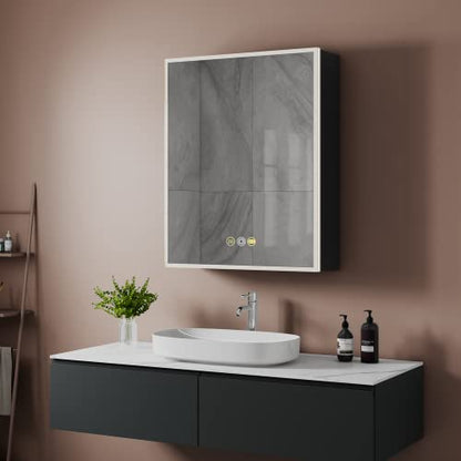 24"x30" Medicine Cabinet Mirror Bathroom Medicine Cabinet with Mirror | Lighted Medicine Cabinet, Black Medicine Cabinet with Lights, Defogger, Outlets, USB, Dimmable, Wall Mounted, Swing Left - size: 24x30 Inch