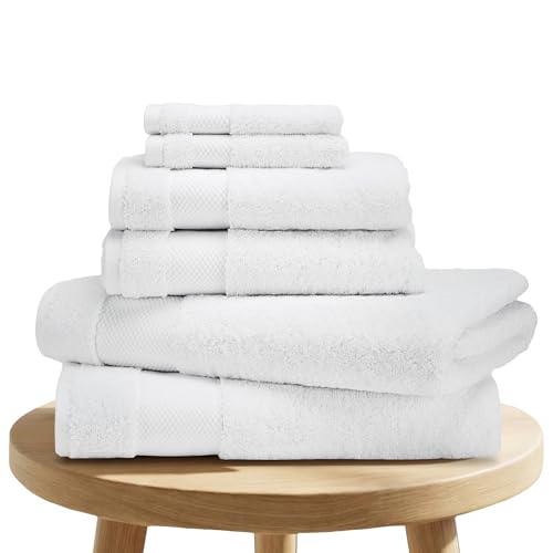 BIOWEAVES 100% Organic Cotton 700 GSM Plush 6-Piece Towel Set GOTS Certified, 2 Bath Towels, 2 Hand Towels & 2 Washcloths - White - color: White, size: 6 Pc Towel Set