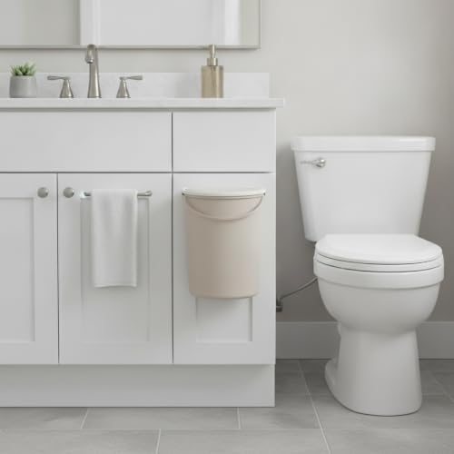 Wall Mounted Trash Can with Lid, 1.06 Gallon Space Saving Waste Bin for Bathroom Kitchen Cabinet Door, Compact PP Plastic Garbage Can