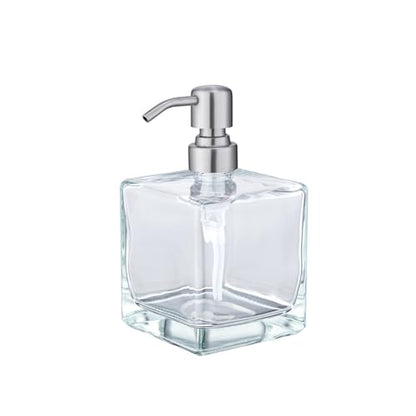 Square Bathroom Soap Dispenser Brushed Nickel, Large Capacity 16.9 oz Glass Bottles with Stainless Steel Pump Retangle Cube Liquid Soap Dispenser Kitchen - color: Brushed Nickel-16.9 Oz