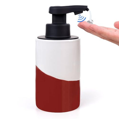 BosilunLife Automatic Soap Dispenser Ceramic Hand Free Soap Dispenser with Waterproof Pump Rechargeable Smart Electric Soap Lotion Dispenser Touchless for Kitchen Bathroom (White-Red, Liquid Pump) - color: White-red(liquid)