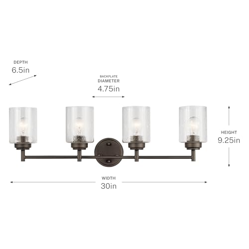 Kichler Winslow 30" Vanity Light in Olde Bronze®, 4-Light Transitional Bathroom Light with Clear Seeded Glass. (30" W x 9.25" H), 45887OZ - color: Old Bronze, size: 30"