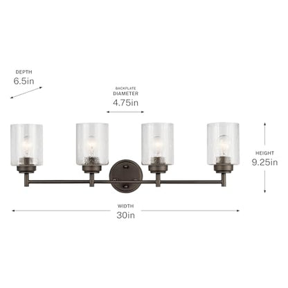 Kichler Winslow 30" Vanity Light in Olde Bronze®, 4-Light Transitional Bathroom Light with Clear Seeded Glass. (30" W x 9.25" H), 45887OZ - color: Old Bronze, size: 30"