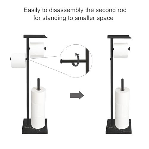 GZILA Toilet Paper Holder Stand with Shelf, Marble Base Free Standing Toilet Paper Double Roll Holder Dispenser, SUS 304 Stainless Steel Storages 5 Reserve Rolls Matte Black - color: Matte Black - 2 Dispensers