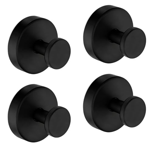Suction Cup Towel Hook for Bathroom Glass Mirror, Matte Black | Premium Stainless Steel | Damage-Free Twist Lock Adhesion | Rustproof Wall Hangers for Mirrors, Tiles & Windows - color: Matte Black, size: 4 Pack