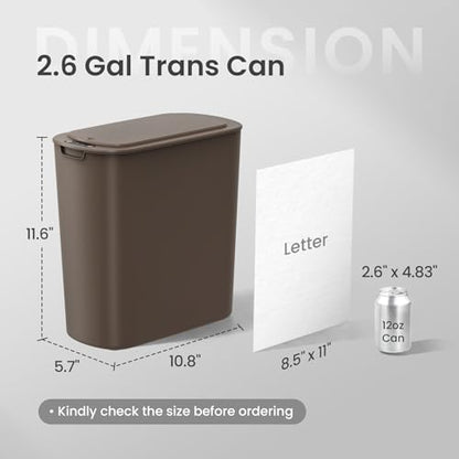 Cesun Automatic Motion Sensor Bathroom Trash Can with Lid, 2.6 Gallon Touchless Trash Bin, Smart Plastic Slim Garbage Can Small Brown Wastebasket for Toilet, Office, rv, Bedroom, Living Room | Motion Sensor, Plastic, Touchless, Odor Control, Smart Garbage