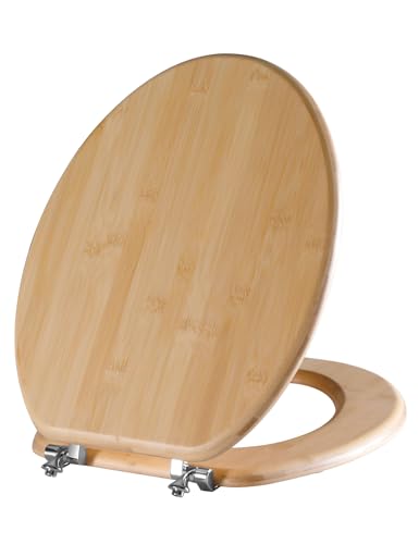 Angol Shiold ELONGATED Bamboo Wood Toilet Seat 18.5Inch | Easy to Install also Easy to Clean, Up to 400 lbs (Elongated 18.5", Natural Bamboo) - color: Non Soft-close, size: Elongated -18.5"