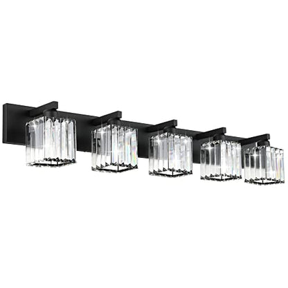 Aipsun Bathroom Vanity Light Black Light Fixtures 5 Light Crystal Vanity Light Modern Bathroom Lighting (Exclude Bulb) - color: Black, size: 40 inch