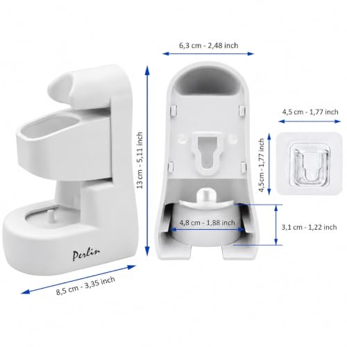 Perlin Electric Toothbrush Holder Wall Mount No Drilling Self Adhesive Toothbrush Organizer Charging Base Stand Waterproof Space Saving Bathroom Storage White