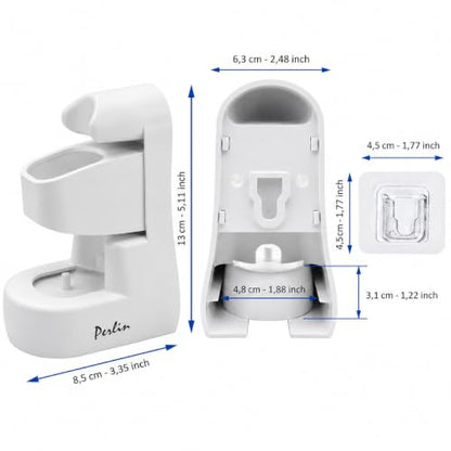 Perlin Electric Toothbrush Holder Wall Mount No Drilling Self Adhesive Toothbrush Organizer Charging Base Stand Waterproof Space Saving Bathroom Storage White