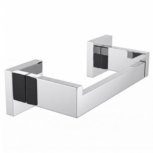 Toilet Paper Holder Wall Mount Polished Chrome Stainless Steel | Toilet Tissue Roll Holder Bathroom Square Toilet Paper Towel Roll Holder Double Post Pivoting Tissue Handle - color: Polished Chrome