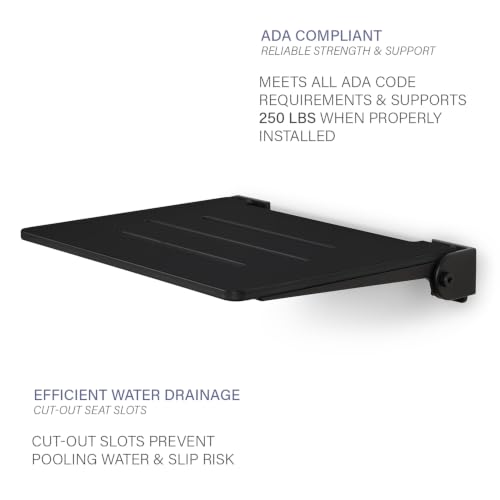 Seachrome 18 inch Silhouette Slimline Folding Wall Mount Shower Bench Seat, Matte Black Seat with Matte Black Frame - color: Matte Black Seat With Matte Black Frame