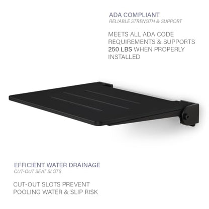 Seachrome 18 inch Silhouette Slimline Folding Wall Mount Shower Bench Seat, Matte Black Seat with Matte Black Frame - color: Matte Black Seat With Matte Black Frame