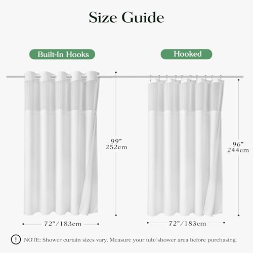 White Hook Free Waffle Shower Curtain & Snap-in Fabric Liner,72x99 | Less Time to install, 3 in 1 Fabric Shower Curtain and Liner Set with Magnets, Extra Long, Shower Curtains for Bathroom - color: A White, size: 72"W x 99"L (Pack of 1)