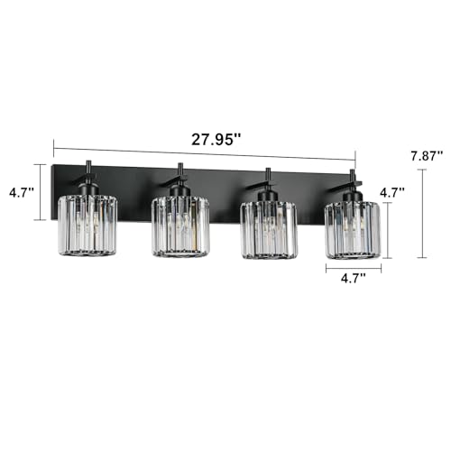 Black Crystal Bathroom Vanity Lights, Modern 4-Lights Bathroom Lighting Fixtures Over Mirror, Crystal Wall Lighting with Round Shade - color: Black-Round Shade, size: 4-Light