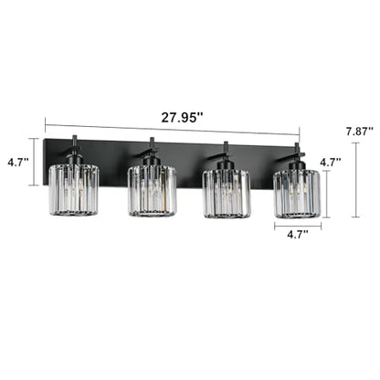 Black Crystal Bathroom Vanity Lights, Modern 4-Lights Bathroom Lighting Fixtures Over Mirror, Crystal Wall Lighting with Round Shade - color: Black-Round Shade, size: 4-Light