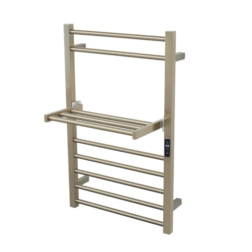 Heated Towel Warmer Rack Electric Bathroom with Voice Control Alexa & Google Home,TUYA Wall-Mounted,Stainless Steel,31.5x19.69x11.61in,Foldable Storage,Plug-in,Brushed Nickel,10 Bars - color: Bruched Nickel With Wifi & Shelf
