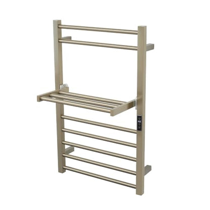 Heated Towel Warmer Rack Electric Bathroom with Voice Control Alexa & Google Home,TUYA Wall-Mounted,Stainless Steel,31.5x19.69x11.61in,Foldable Storage,Plug-in,Brushed Nickel,10 Bars - color: Bruched Nickel With Wifi & Shelf