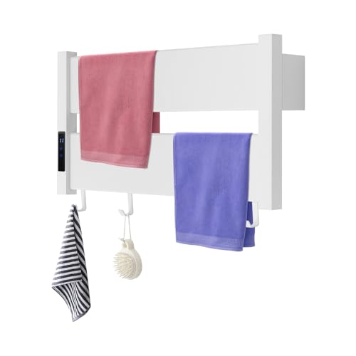 Towel Warmers for Bathroom, Wall Mounted Heated Towel Rack with Timer & Temperature Control, LED Touch Screen, Waterproof Aluminum Electric Towel Warmer Rack (White)