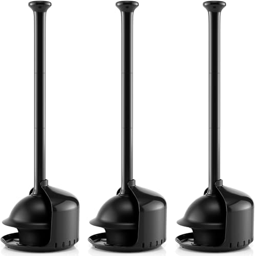 FORASTO 3Pack Toilet Plunger with Holder - Heavy Duty Bathroom Tools | Plungers for Bathroom, Toilet Bowl Cleaners, Apartment Must Haves, Bathroom Decor, Home Essentials, Charcoal Black - color: Black, size: 3Pack