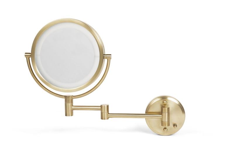 JERDON Hardwired Wall-Mount Makeup Mirror - 8X/1X - Gold - HL75BGD | 8.5" Diameter, 13.5" Wall Arm, LED Lighting, Direct Wire Installation - color: Gold Direct Wire