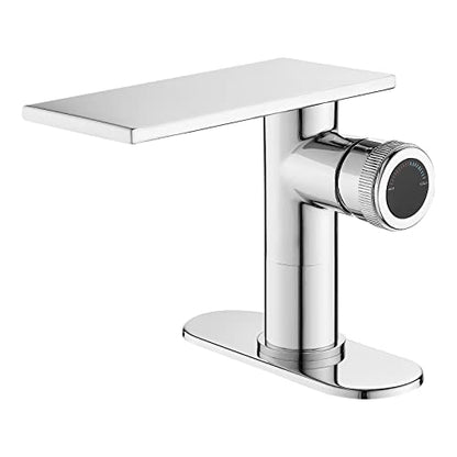 becola Modern Chrome Bathroom Faucet， Waterfall Faucet for Bathroom Sink， Single Hole Bathroom Sink Faucet Cold and Hot Basin Mixer Tap， Single Handle Bathroom Faucet with Adjust Knobs and Deck Plate - color: Chrome, size: low