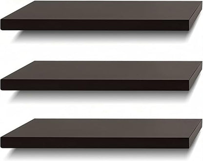 SAUMONIERES Floating Shelves Wall Shelf Solid Wood for Bathroom Bedroom Kitchen Set of 3, Espresso Wall Shelves - color: Espresso, size: 16 Inch-3 shelves