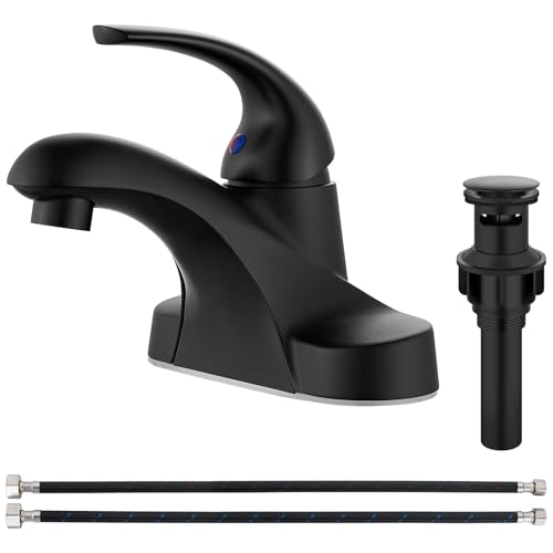 Matte Black Bathroom Sink Faucet,Single Handle 4 Inch Centerset | Single-Handle RV Bathroom Faucet Fits 4-Inch Centerset Sinks,Includes Hot And Cold Supply Lines And A Matching Pop-Up Drain - color: Matte Black