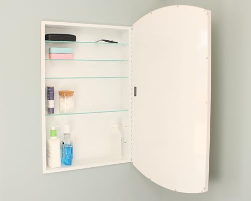20x30 Harper Crescent Metal Framed Rectangle Recessed Bathroom Medicine Cabinet, Arced Mirror, 14x18 in-Wall Opening, Adjustable Glass Shelves, Magnet Close, White - color: White, size: 20x30