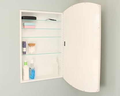 20x30 Harper Crescent Metal Framed Rectangle Recessed Bathroom Medicine Cabinet, Arced Mirror, 14x18 in-Wall Opening, Adjustable Glass Shelves, Magnet Close, White - color: White, size: 20x30