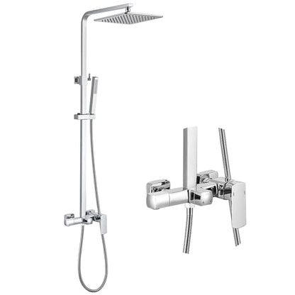 RBROHANT Polished Chrome Exposed Shower System with Tub Spout, Exposed Shower Fixtures for Bathroom with Brass 3-Functional Valve, Height Adjustable, Wall Mounted - color: Polished Chrome