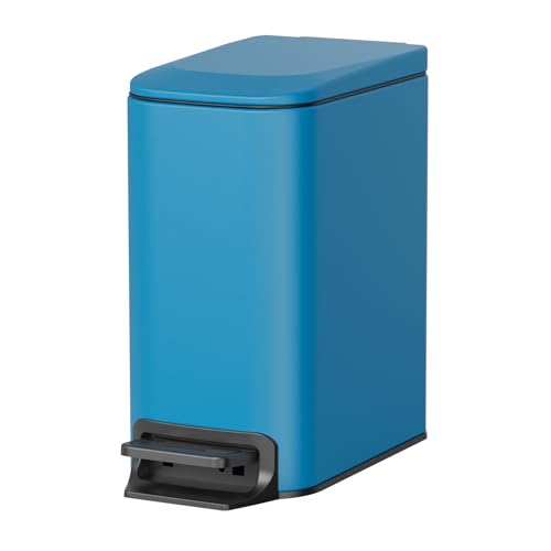 Cesun Small Bathroom Trash Can with Lid, 1.6 Gal, Soft Close, Blue | Step pedal soft close, Slim 5.9in fits narrow spaces, Stainless steel, Anti-fingerprint, Removable inner bucket, Odor seal - color: Blue