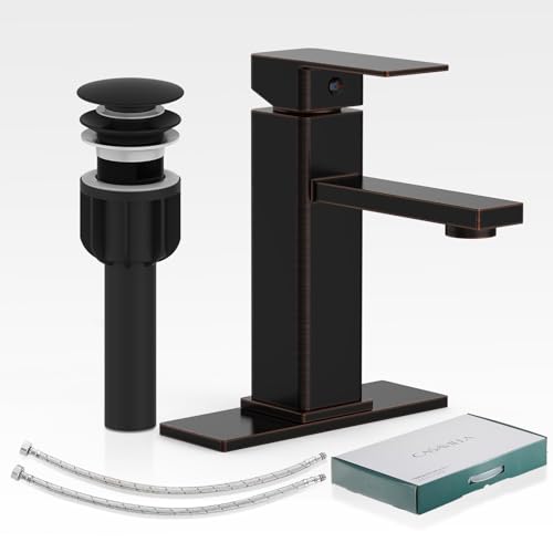 Bathroom Sink Faucet, Oil Rubbed Bronze Bathroom Sink Faucets & Parts(Pop-up Drain+6" Escutcheon Plate+Supply Hoses), Single Handle for Modern Farmhouse RV Sink - color: 4.Oil Rubbed Bronze, style: Short