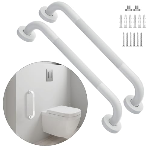 20 Inch Anti Slip Shower Grab Bar, Oil Rubbed White Munzong Hand Rail | 2 Pack Bathroom Grab Bar Knurled Bathroom Balance Bar 1.25" Diameter Safety Hand Rail Support Handicap Elderly Senior - color: White, size: 20 Inch-2 Pack