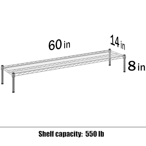14" Deep x 60" Wide x 8" Height 1-Tier Wire Shelving Kit | NSF Commercial Storage Rack Unit - size: 14" Deep x 60" Wide
