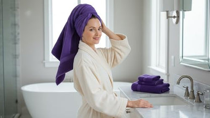 CRAFTBERRY- 6 Piece Cotton Bath Towel Set- 2 Bath - 2 Hand - 2 Face, Purple | 100% Cotton • Thick & Plush • Hotel Quality • Ultra Soft • Highly Absorbent • Quick Dry • Low Lint • Machine Washable - color: Purple